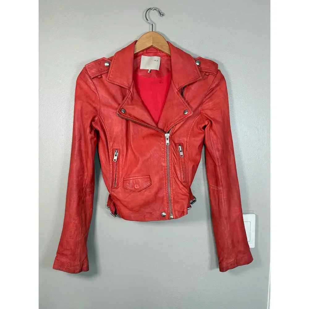 IRO Ashville Lambskin Leather Jacket $1200 size 0 - Picture 4 of 11